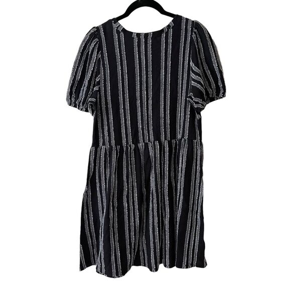 LOFT XS Sheath Dress Puff Short Sleeve Textured Striped Black White - Picture 7 of 10
